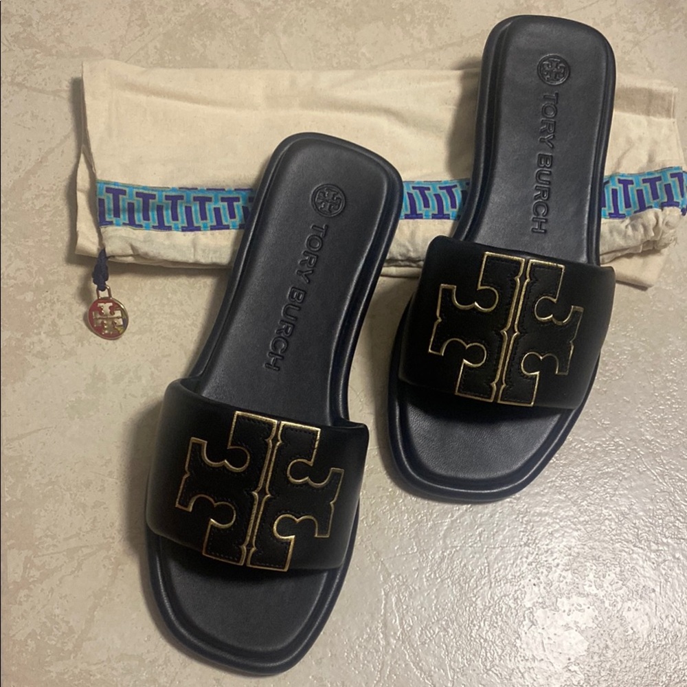 Like new TORY BURCH Double T Sport Slide Black Sandals
